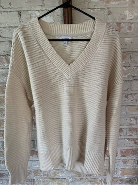 Evereve Men's Cream V-Neck Knit Sweater